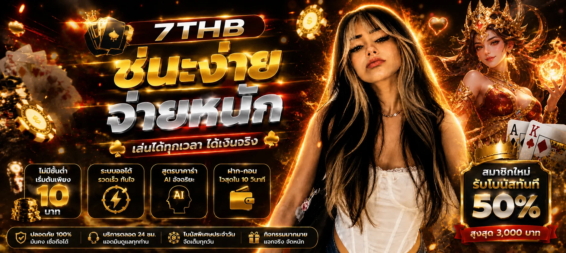 แบนเนอร์ 7THB คาสิโนออนไลน์และสล็อตบนมือถือ